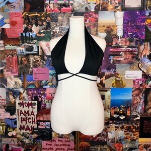 Black Halter Tie Crop Top